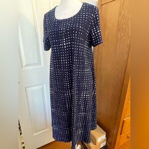 LuLaRoe Carly dress, navy with white on it, size M